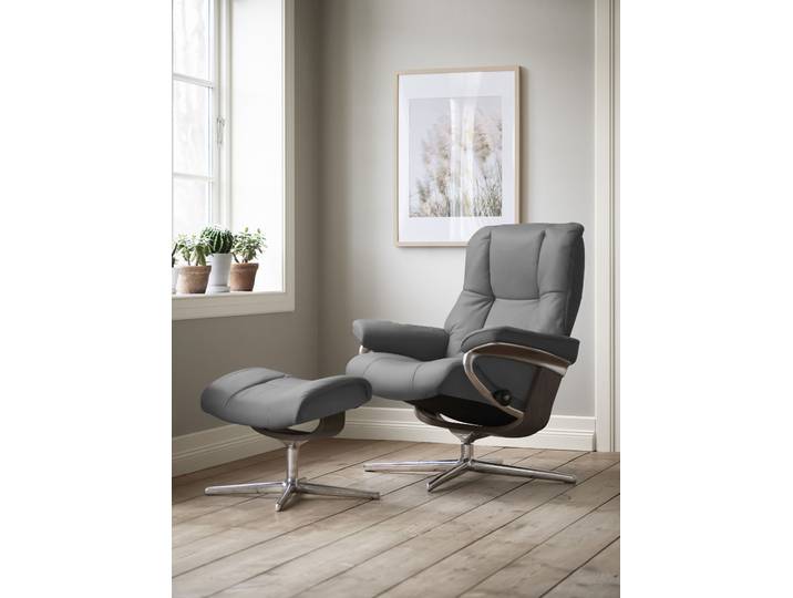 Fußhocker STRESSLESS Mayfair , grau (dunkelgrau dinamica), B:55cm H:41cm T:39cm, Microfaser DINAMICA (88% Polyester, 12% Polyurethan), Hocker, Fußhocker, mit Cross Base, Größe S, M & L, Holzakzent Wenge
