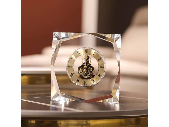 Horloge de Table de luxe en cristal K9 haut de gamme, moderne, forme carrée claire, 6 pouces, or, argent, décoration de Table pour bureau et maison