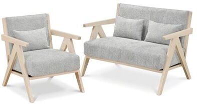 Costway 2 Pieces Living Room Furniture Set with Rubber Wood Frame-Gray