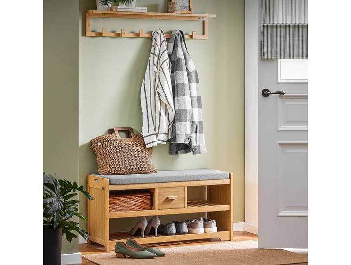 SoBuy FSR75-N banc avec étagère à chaussures de rangement avec 2 étagères et banc penderie à tiroirs avec capacité de charge d'assise 180 kg