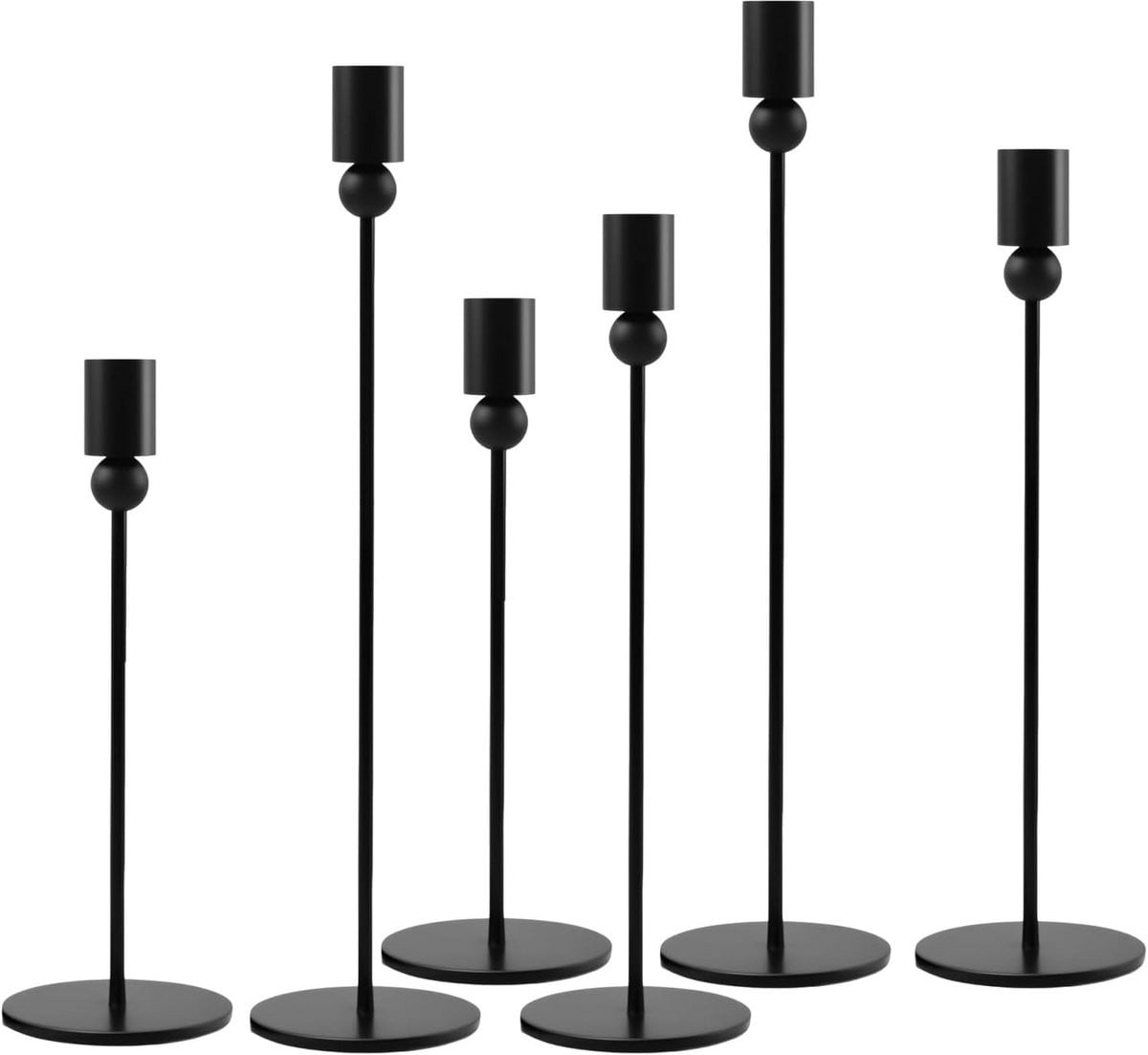 Set van 6 zwarte metalen kandelaars voor dinerkaarsen