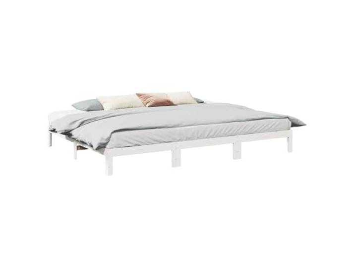 RJPLMFV Bettgestell für Familie, Weiß, 270 x 200 cm Massives Kiefernholz, Lattenrost inklusive, robuste Füße, ausziehbar mit Einzelbetten