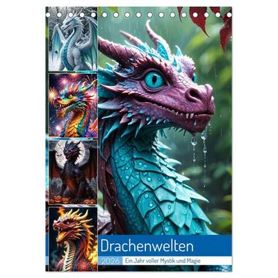 Drachenwelten – Ein Jahr voller Mystik und Magie (Tischkalender 2026 DIN A5 hoch), CALVENDO Monatskalender