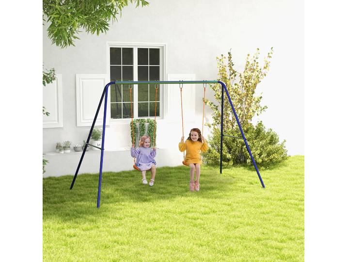 Outsunny Balançoire Enfants 2 Sièges Métal 90kg Multicolore