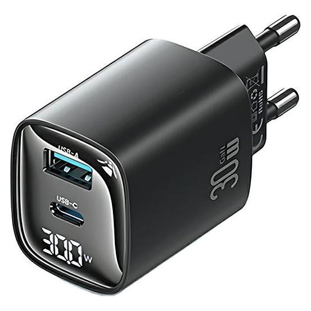 Usams Ład. siec. CC229 30W GaN USB-C/USB-A Fast Charging XC Series czarny/black CC229TC01 (30 W, 2 Ports) (USA001440)
