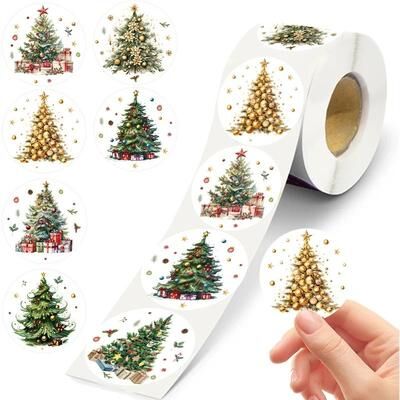 Uplift Treasures Merry Christmas Tree Sticker Roll 500pcs Merry Christmas Tree Sticker Roll 500pcs