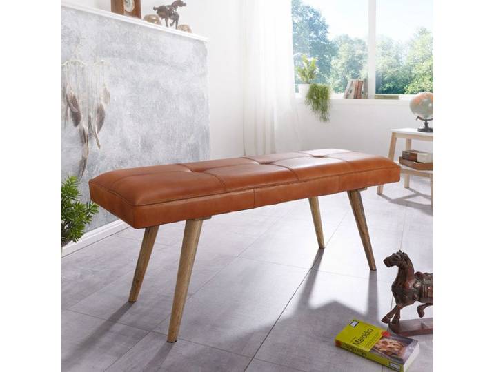 WOHNLING Banc 117x38x51 cm Cuir de Chèvre Bois Massif Marron Rétro