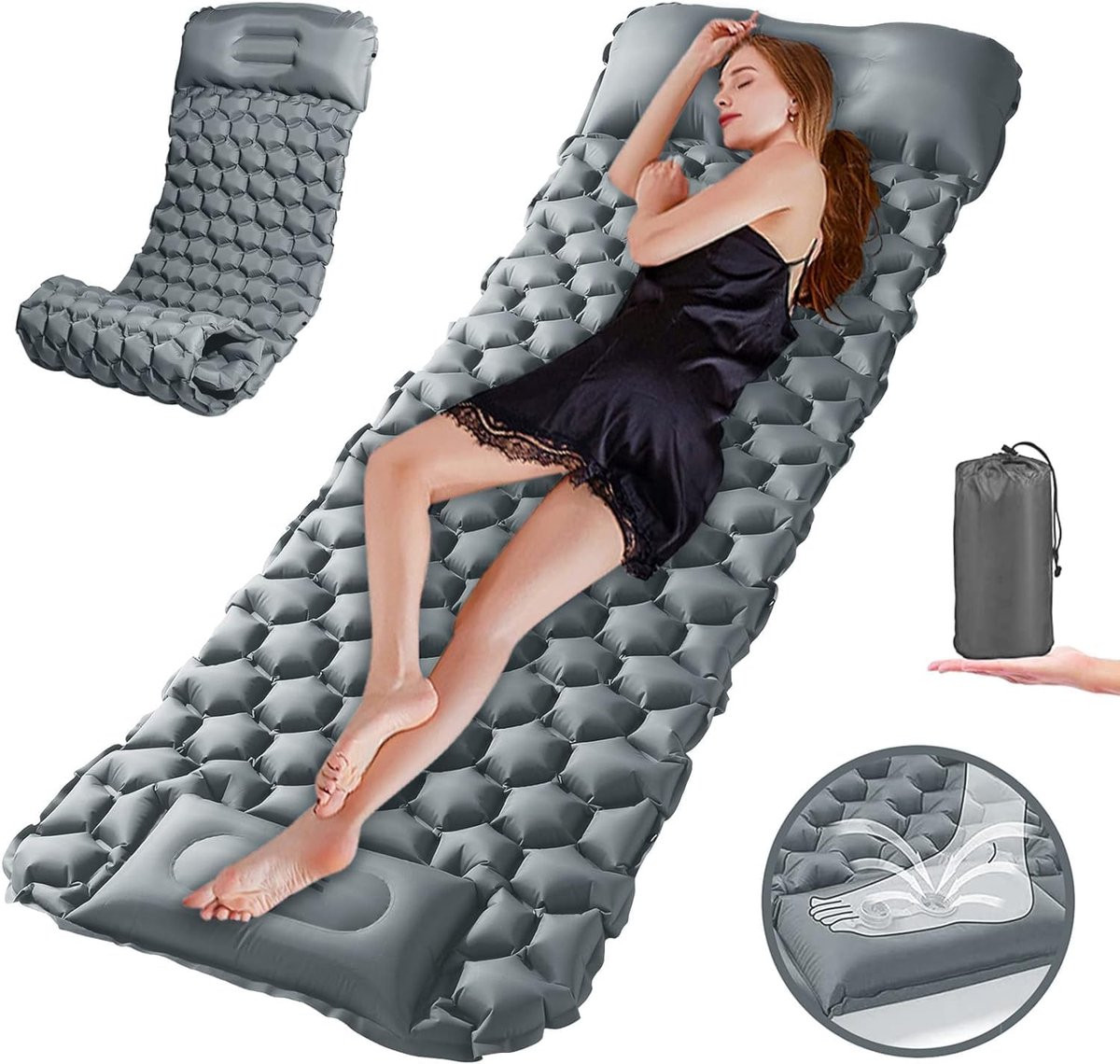 Zelfopblazende Isomat voor buiten met voetperspomp, 200 cm, ultralicht en waterdicht campingmatras