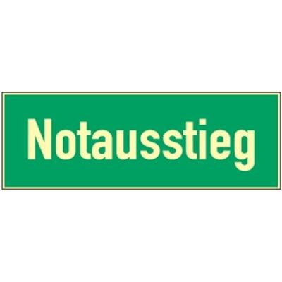 Notausstieg, Textschild, Kunststoff, langnachleuchtend, 160-mcd, 297x148 mm