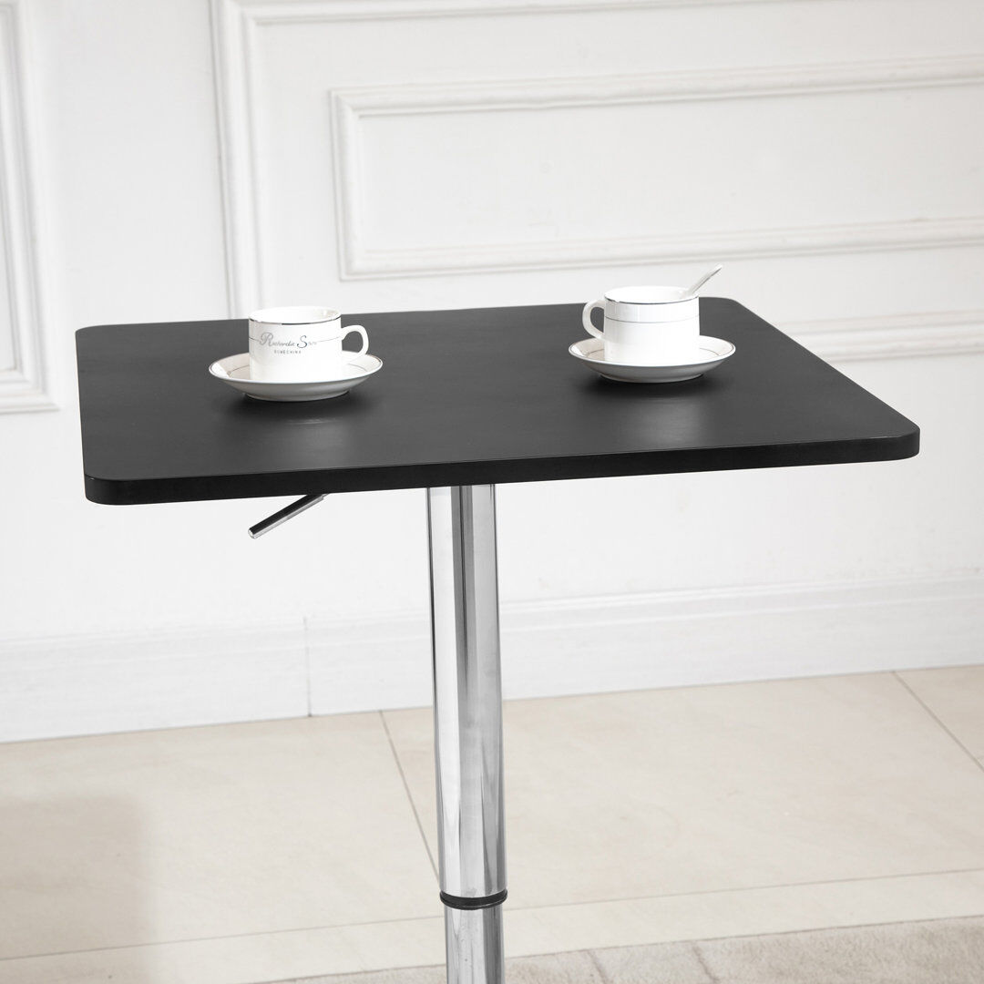 Ebern Designs Pieper Adjustable Height Bar Table with Metal Frame and Square Tabletop Black