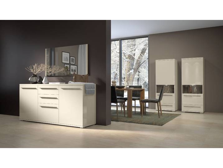 Kommode GOODPRODUCT Piano , beige (beige hochglanz), B:150cm H:84,6cm T:45,2cm, Holzwerkstoff, Sideboards, Kommode, Hochglanz UV lackiert, Soft-Close Funktion