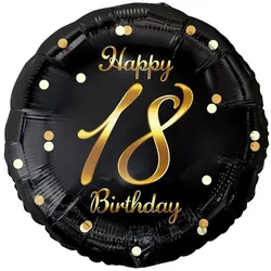 18. Geburtstag schwarz gold Folienballon rund