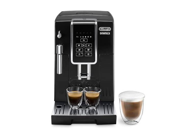 De'Longhi Dinamica - Kaffeevollautomat 4 Getränke Schwarz Kaffeemaschine mit Manuellem Milchaufschäumer, Espresso und Cappuccino, LCD-Display, 2-Tassen-Funktion, ECAM350.15.B