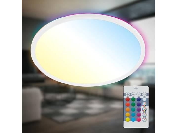 B.K.Licht - LED Deckenlampe flach mit Fernbedienung, RGBIC Backlight, CCT Lichtfläche, Dimmbar, Lampe, Deckenleuchte, Wohnzimmerlampe, LED Panel, Kinderzimmer, Decke, 42x2,5 cm, Weiß