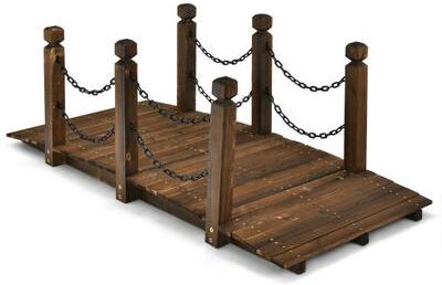Costway 5 Feet Wooden Garden Bridge Arc Footbridge Stained Finish Walkway with Safety Rails
