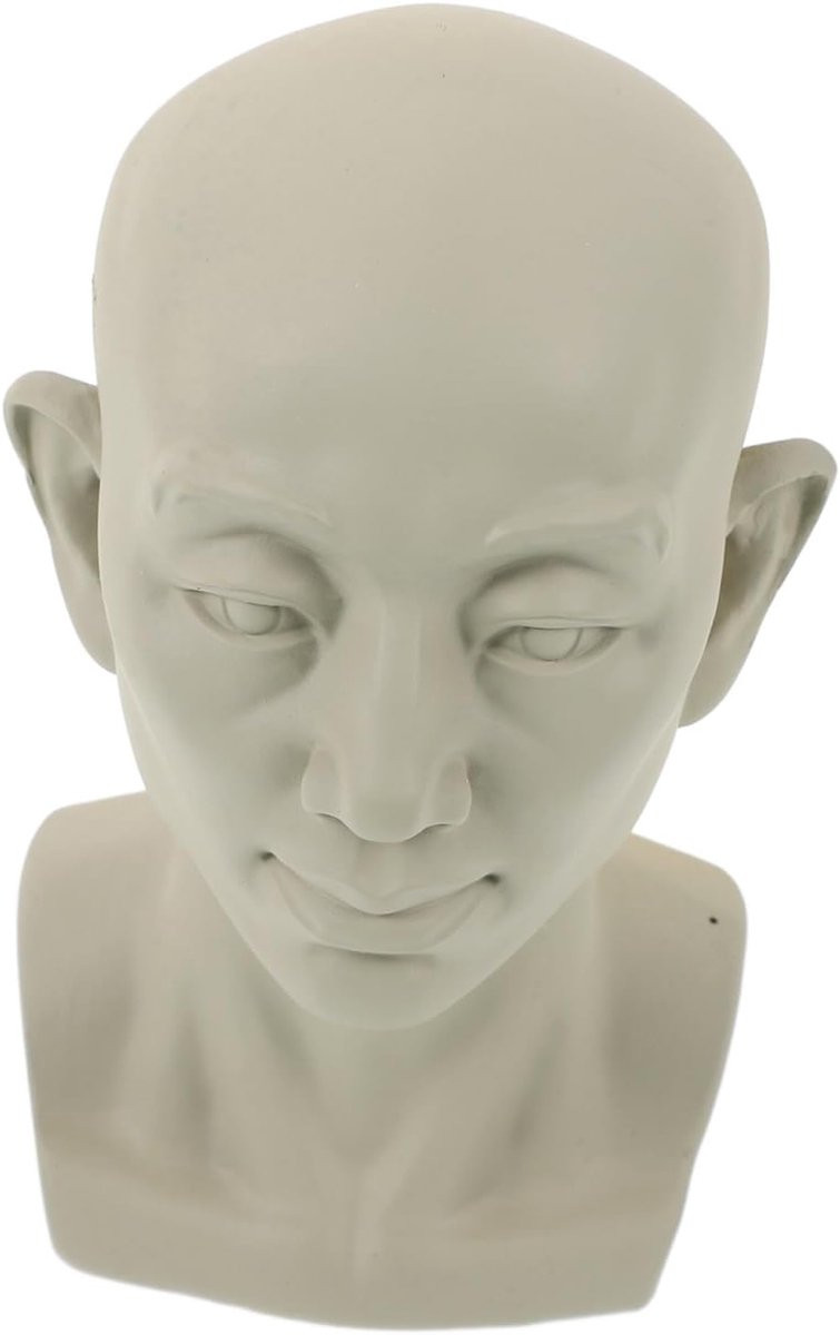 Set van 3 klassieke buste beeldjes in beige gips voor op je bureau of tafel, Hoogte: 11 cm