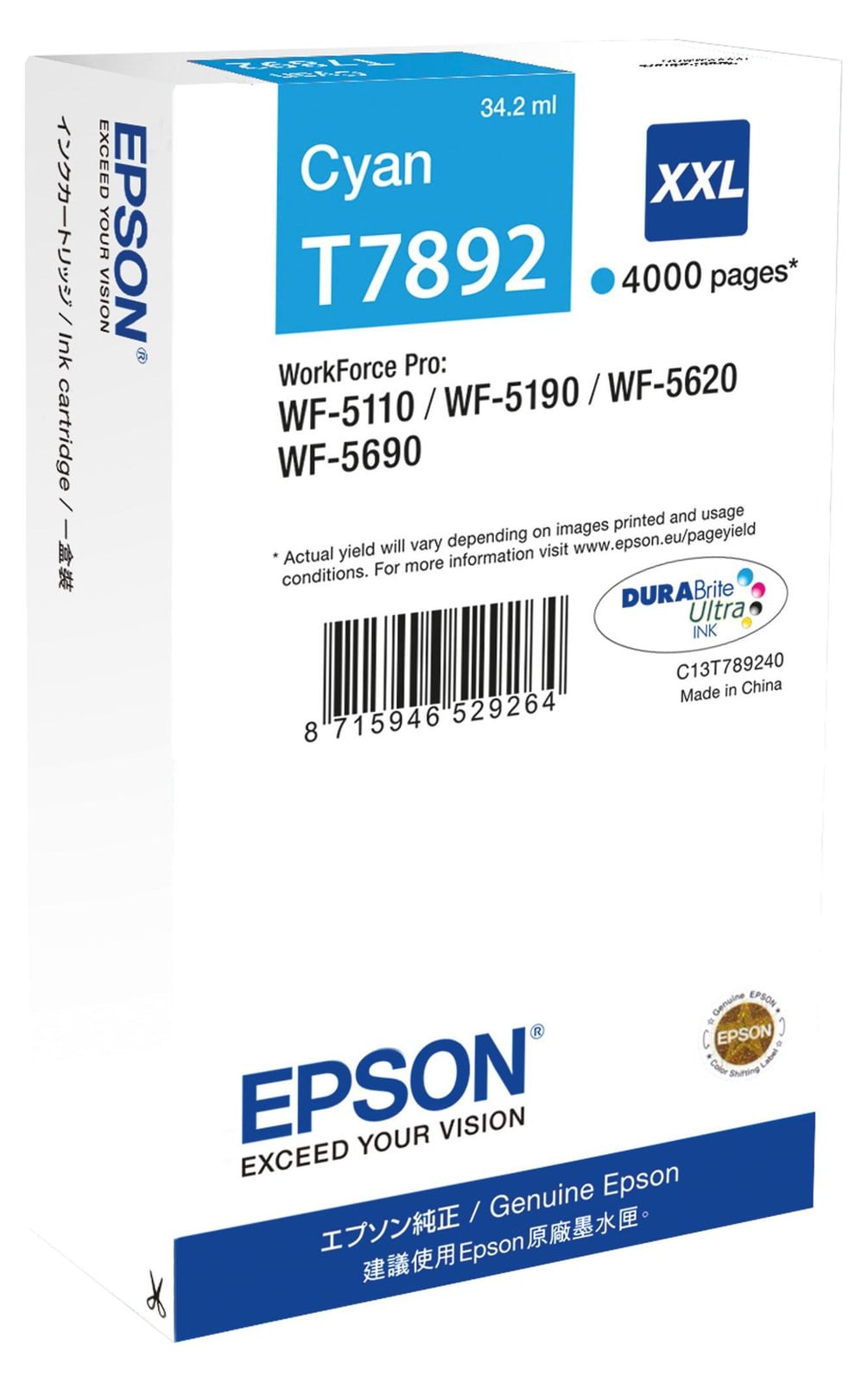 Epson DURABrite Ultra Ink XXL Tintenpatrone Cyan T7892 C13T789240