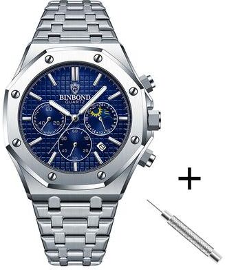 Youfap Market Luxury Waterproof Stainless Steel Watch, Luminous Wristwatch For Men silver Blue