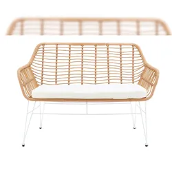 SalesFever Sitzbank  | Rattanoptik mit Sitzkissen | Metall | B 120 x T 69 x H 85 cm | Natur