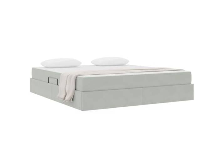 KTHLBRH Boxspringbett mit Matratze, Hellgrau, 180 x 200 cm Luxuriöser Samt, Metallgestell, hydraulischer Aufzug, inklusive Matratze