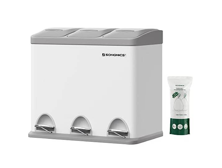 SONGMICS Keukenafvalemmer, 3-in-1 metalen pedaalemmer, 24 liter