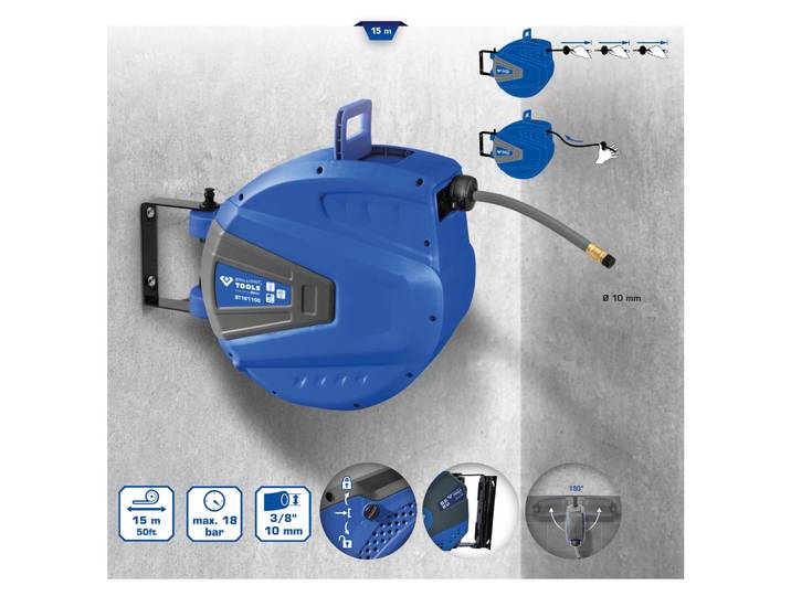BRILLIANT TOOLS Enrouleur automatique de tuyau d'air comprimé Ø 10 mm x 15 m - BT161100
