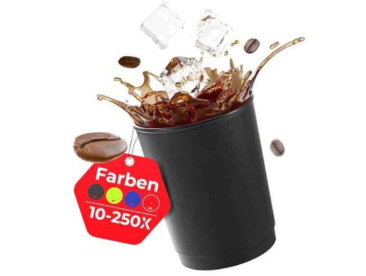 achilles Kaffeebecher, Mehrwegbecher, Trinkbecher, Kunststoffbecher LFGB geprüft, spülmaschinenfest, stapelbar, 330 ml, Becher schwarz, 100 Stk.