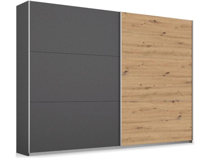 Schwebetürenschrank RAUCH AURELIO Kleiderschrank Garderobe , grau (graumetallic, eiche artisan), B:261cm H:210cm T:59cm, Holzwerkstoff, Schränke, Schwebetürenschrank, 3 verschiedene Ausstattungsvarianten Griffe aus Metall MADE IN GERMANY