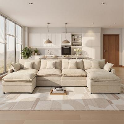 "OVIOS 143"" Oversized Boneless Chenille Cloud-Like Sofa with Ottoman"