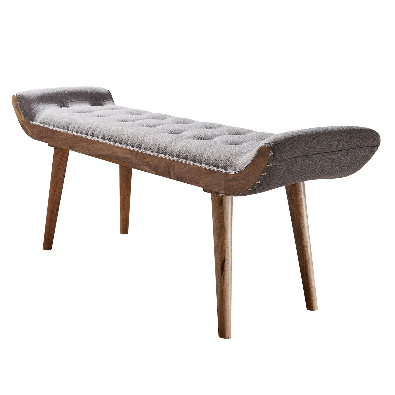 KADIMA DESIGN Sitzbank aus Massivholz und Leder/Stoff: Chesterfield-Muster, 125x51x38 cm, Lederpolsterung, Massivholzbeine.