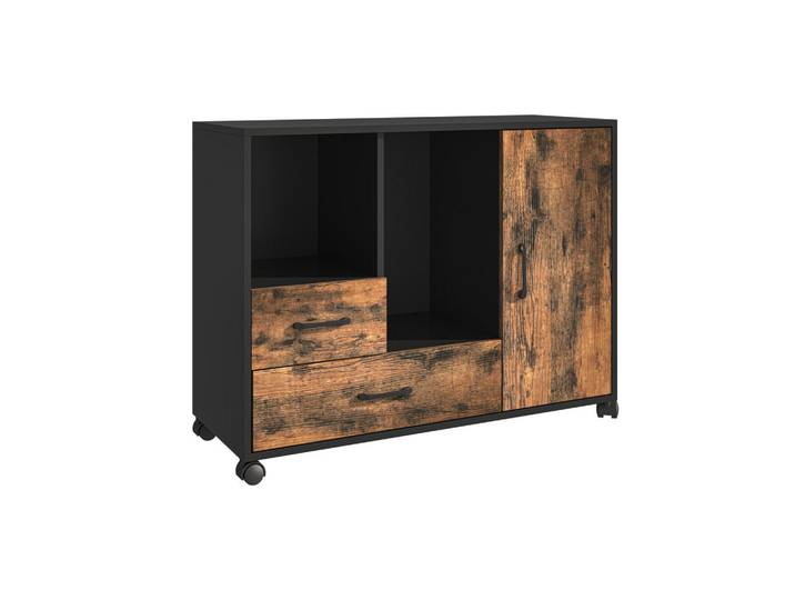 Relaxdays Rollcontainer Braun Schwarz 2 Schubladen 4 Fächer, Mehrfarbig, Metall, Kunststoff, 90x70x35 cm, Büromöbel, Schreibtischcontainer, Rollcontainer