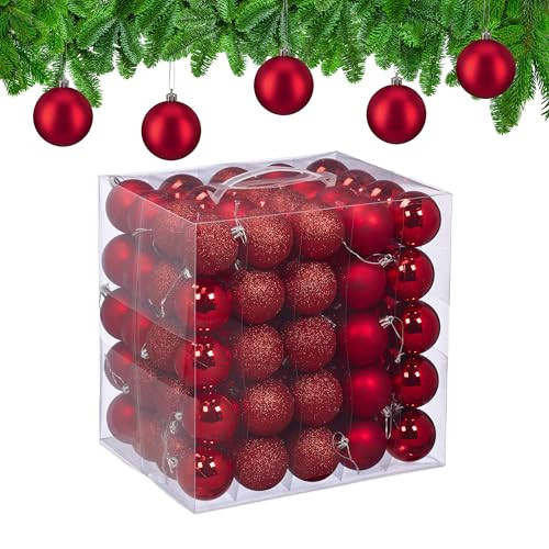 Relaxdays Kerstballen set van 100 stuks, rood, kunststof
