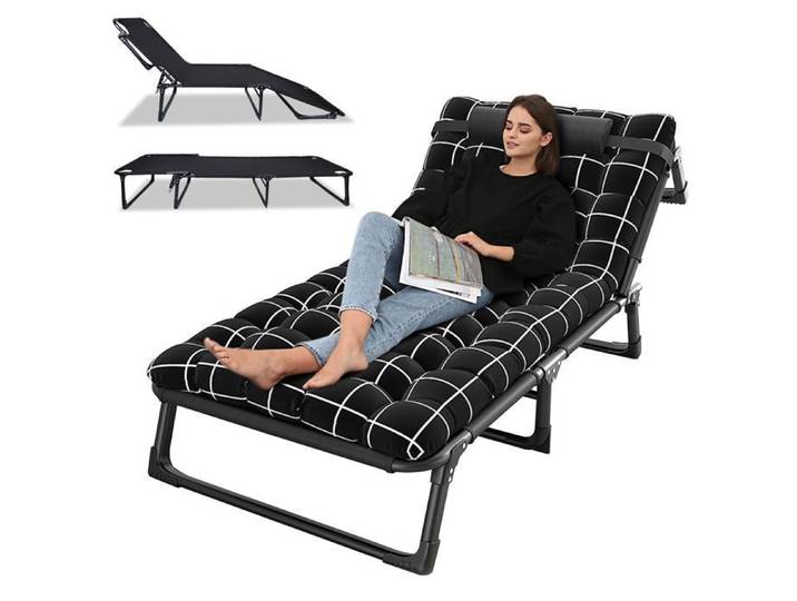 Lit d'Appoint Pliant - Matelas Déhoussable 4 Positions Ajustables - 190x75cm - Matelas en Faux Coton