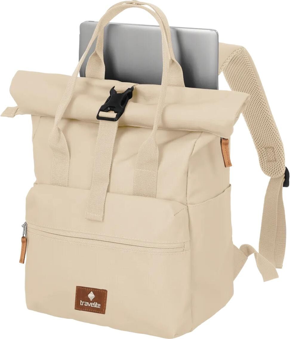 Freizeitrucksack TRAVELITE "Basics Short Handle Rollup 11 l", beige (beige, weiß), Rucksäcke, Herren, B/H/T: 37cm, Polyester, Freizeitrucksack, H:37cm beige, weiß B/H/T: 37cm