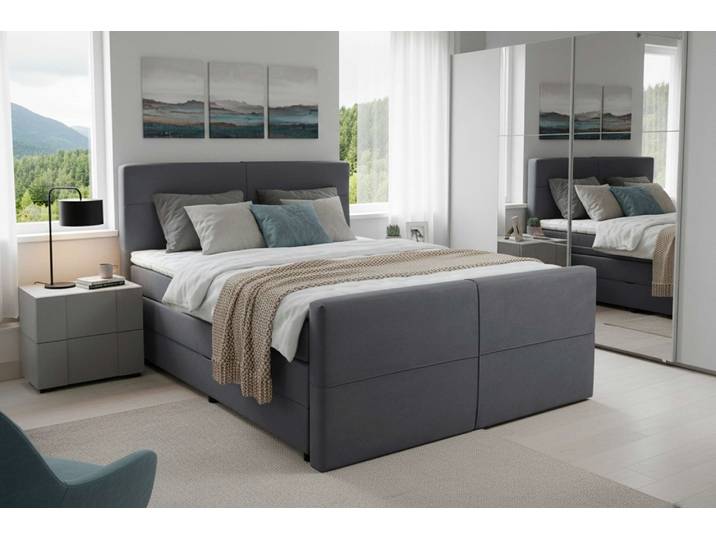 Boxspringbett HOME AFFAIRE Lucas, Doppelbett, Polsterbett, Federkernbett, Komforbett, 160,180 cm , grau (jet schwarz), B:186cm L:226cm, 100% PES, Komplettbetten, Boxspringbett, inkl. Topper, zwei Bettkästen, Taschen-Federkernmatratze, Härtegrad 3