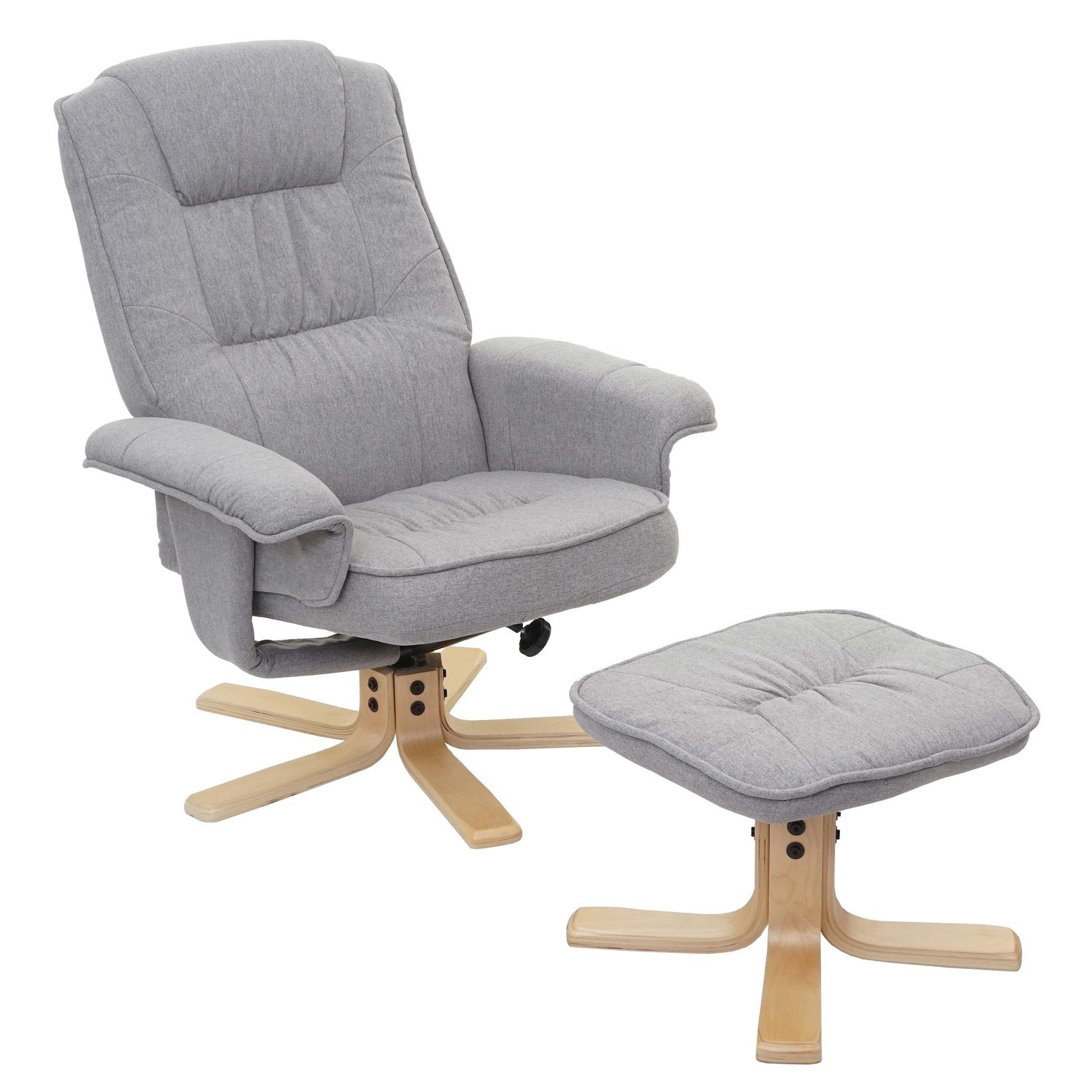 Relaxsessel H56, Fernsehsessel TV-Sessel mit Hocker, Stoff/Textil, MVG-zertifiziert ~ hellgrau