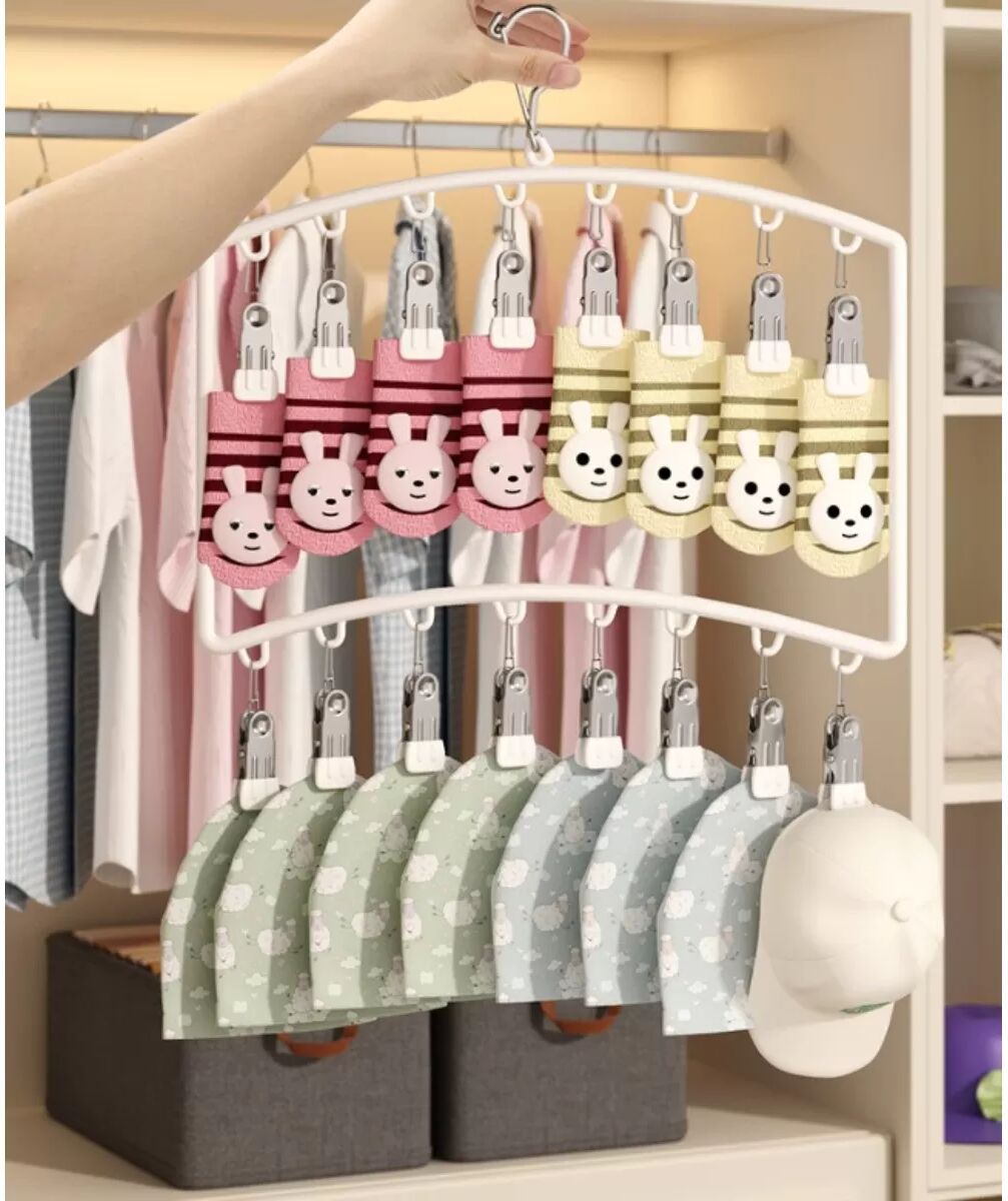 INF Étendoir à chaussettes double couche 20 clips – PP et acier inoxydable, clips antidérapants anti-marques, coupe-vent et Gris