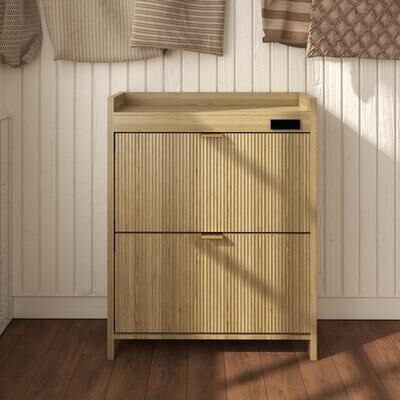 Acroma Shoe Storage Cabinet with 2 Flip Drawers Wood - 2-Tier
