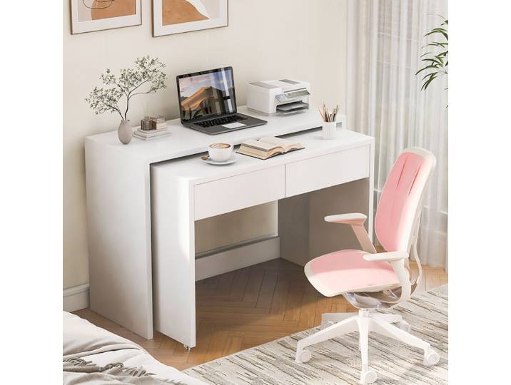 Bureau compact, extensible, toute la table est en bois de 1,8 cm d'épaisseur, équipé de roulettes, flexible pour se combiner, bureau pliable