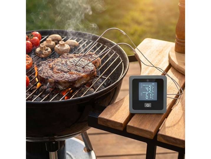 Bluetooth Fleischthermometer für BBQ & Ofen, 2 Sonden, 7,5 x 3,2 x 7,5 cm, grau