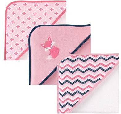 Luvable Friends Baby Girl Cotton Terry Hooded Towels, Foxy, One Size - Foxy - One Size
