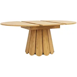 OKWISH Ausziehbarer Esstisch MDF Naturholzoptik 118(158)x118x76,8 cm, rund zu oval, mit versteckter Einlegeplatte