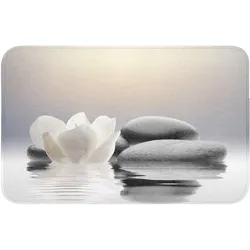 BADEMATTE Steine - Lotus - Weiß - Wasser - Zen Badvorleger 80x50 cm