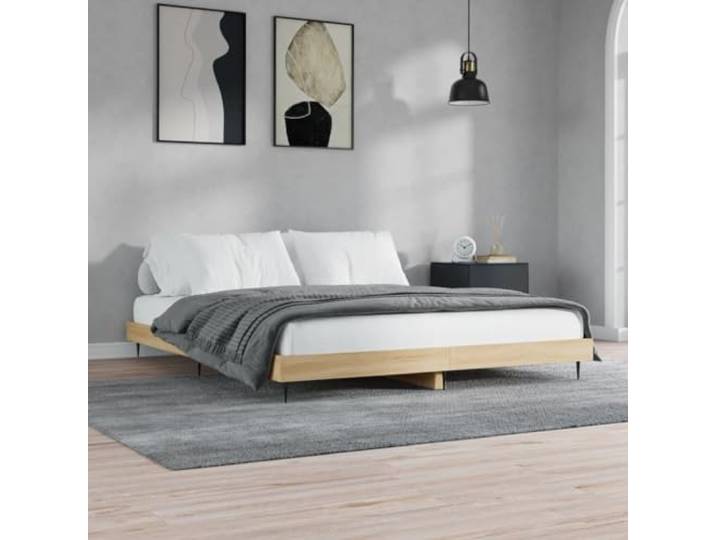 RJPLMFV Bettgestell, Eiche Sonoma, 180 x 200 cm Langlebiges Holzwerkstoff, stabile Metallbeine, inklusive Lattenrost, ohne Matratze