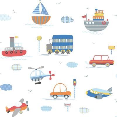 Galerie Wallcoverings Tiny Tots 2 Transportation Non-woven Matte Wallpaper Roll