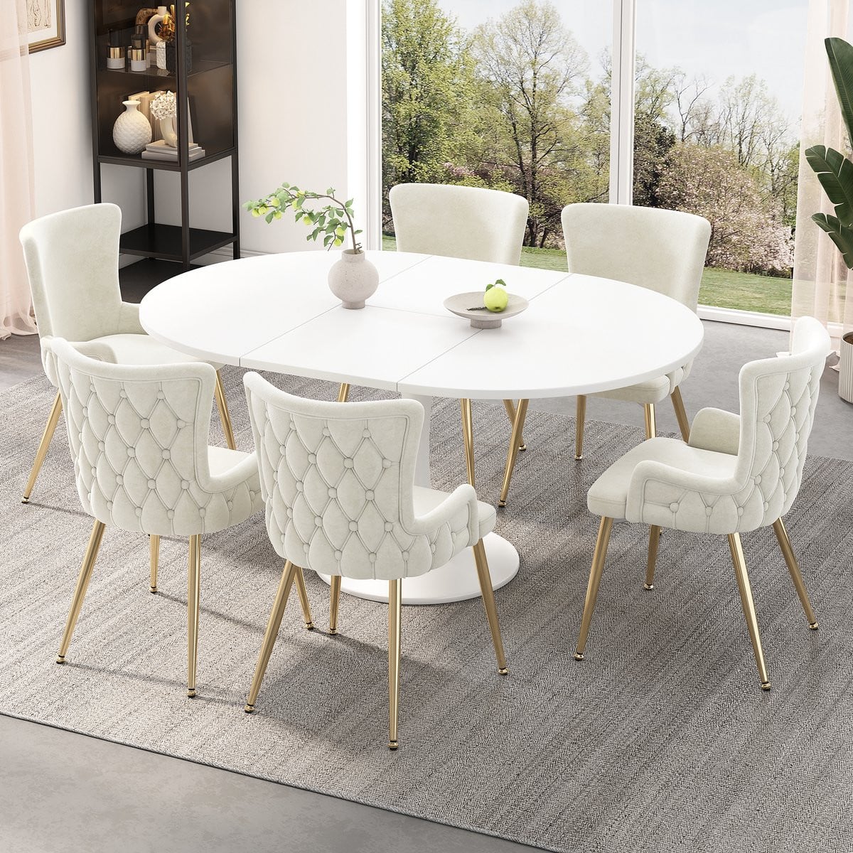 Set van 6 Welltin Fluwelen Eetkamerstoelen - Beige