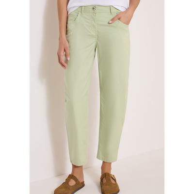 Stoffhose CECIL "Style Scarlett", Damen, Gr. 29, Länge 28, grün (raw matcha lime), Web, Obermaterial: 98% Baumwolle, 2% Elasthan. Futter: 100% Baumwolle, unifarben, barrel fit lang, Hosen Stoffhose, Barrel Leg Hose in Papertouch Qualität und mit...