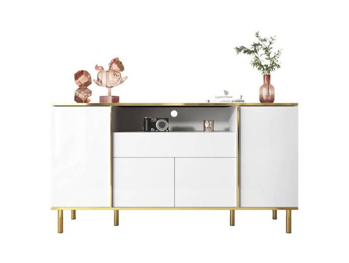 Buffet commode blanche haute brillance avec 1 tiroir commode commode de chambre Buffet blanc haute brillance-B150 / T40 / H80cm