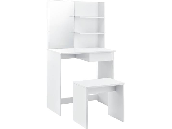 [en.casa] Coiffeuse avec miroir et tabouret Coiffeuse Cosmétique Blanc