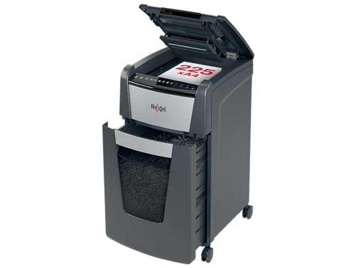 Rexel Optimum Autofeed+ Automatische Micro Papierversnipperaar, Doorvoercapaciteit Van 250 Vellen, Veiligheidsniveau P-5, Voor Voor Thuis/Thuiskantoor, Uitschuifbare Opvangbak Van 60 Liter